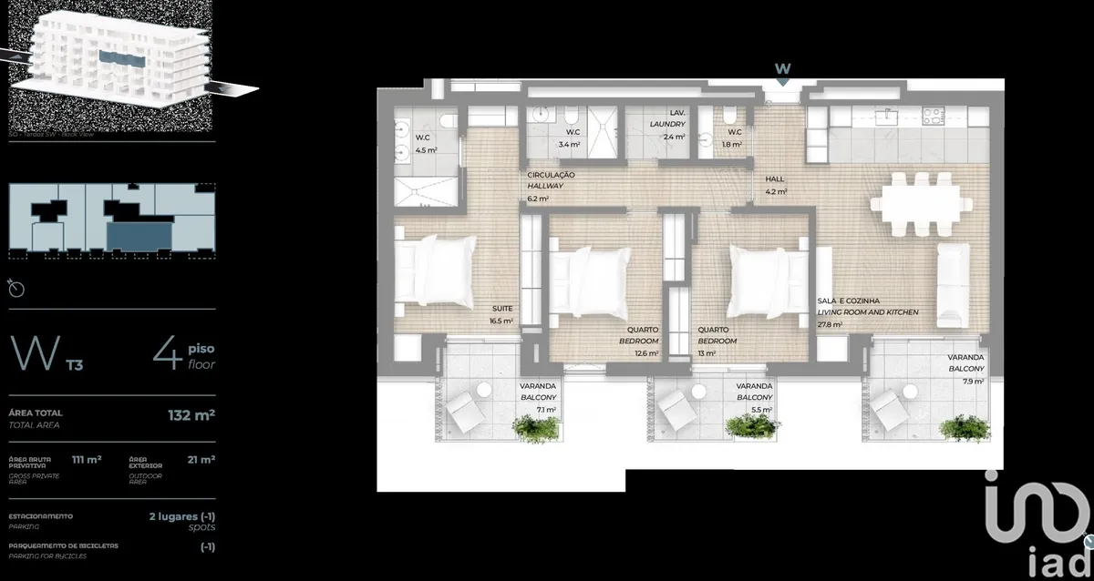 Apartamento 3 quartos de 132 m² em Canidelo